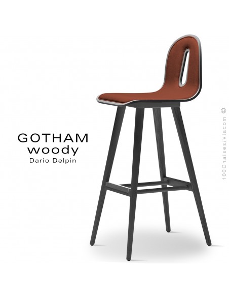 Tabouret de bar GOTHAM WOODY-SG-80-I, Structure noir, tissu 302rouge.