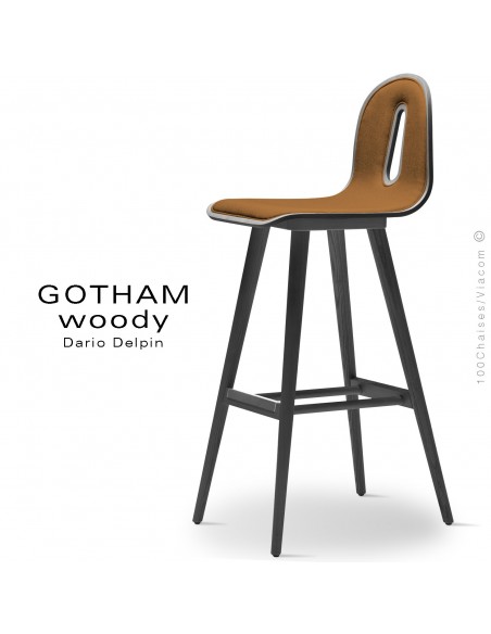 Tabouret de bar GOTHAM WOODY-SG-80-I, Structure noir, tissu 308orange.