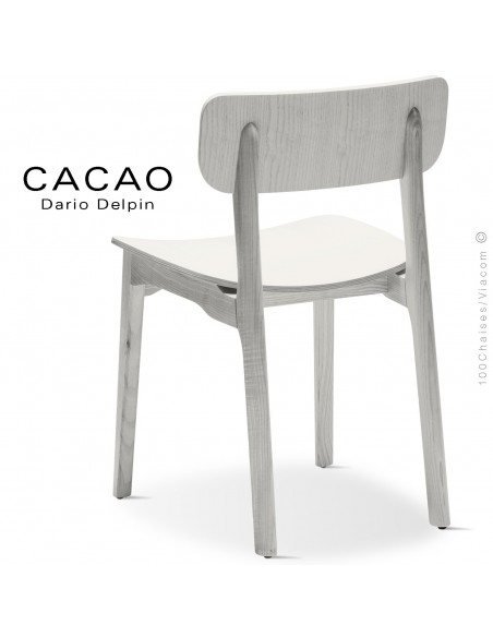 Chaise design CACAO-L, piétement et assise bois blanc.