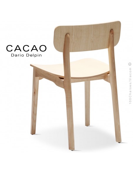 Chaise design CACAO-L, piétement et assise bois frêne.