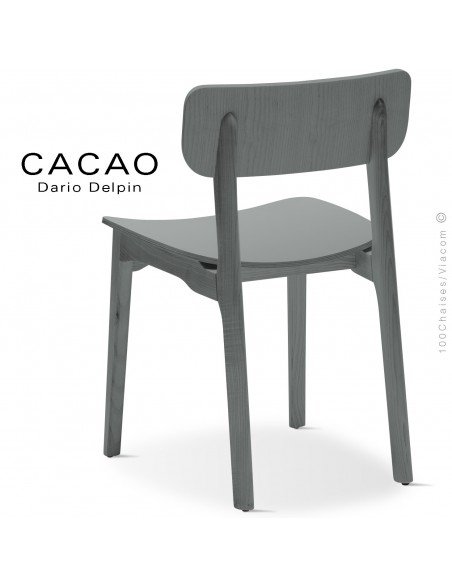 Chaise design CACAO-L, piétement et assise bois gris.