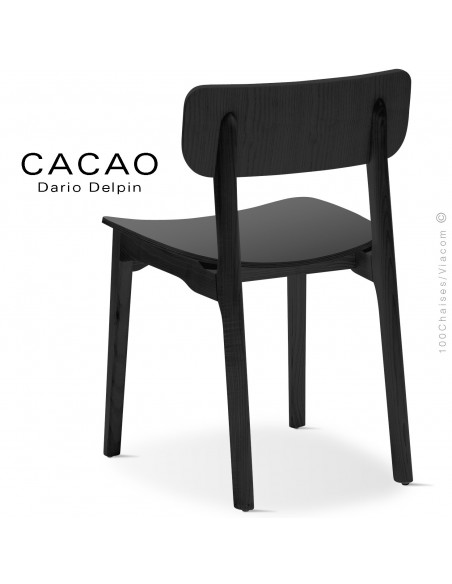 Chaise design CACAO-L, piétement et assise bois teinté noir.