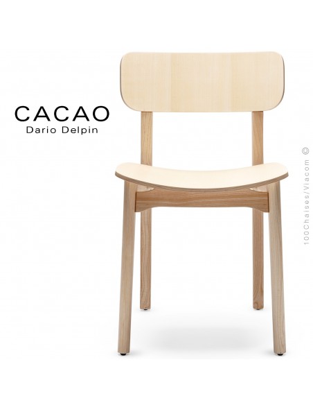 Chaise design CACAO-L, piétement et assise bois.