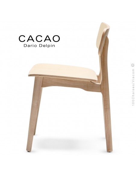 Chaise design CACAO-L, piétement et assise bois.