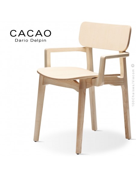 Fauteuil design CACAO-LP, structure et assise bois frêne.