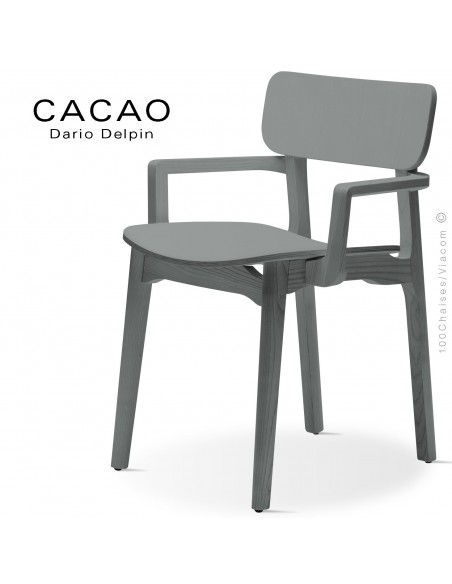 Fauteuil design CACAO-LP, structure et assise bois gris.