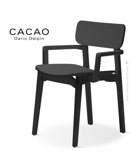 Fauteuil design CACAO-LP, structure et assise bois noir.