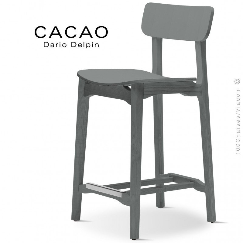 Tabouret de cuisine design CACAO-LSG65, structure et assise bois gris.