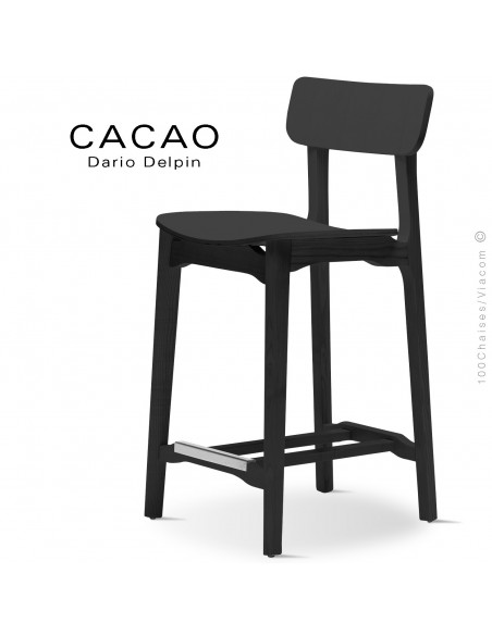 Tabouret de cuisine design CACAO-LSG65, structure et assise bois noir.