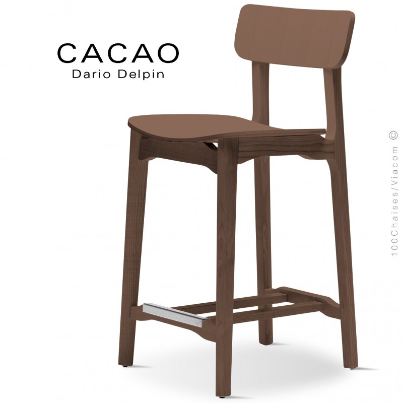 Tabouret de cuisine design CACAO-LSG65, structure et assise bois noyer.