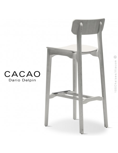 Tabouret de bar design CACAO-LSG80, structure et assise bois blanc.