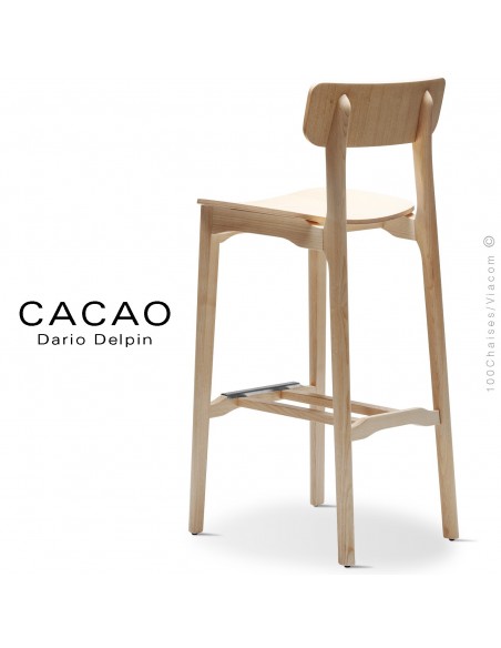 Tabouret de bar design CACAO-LSG80, structure et assise bois frêne.