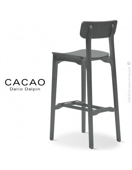 Tabouret de bar design CACAO-LSG80, structure et assise bois gris.