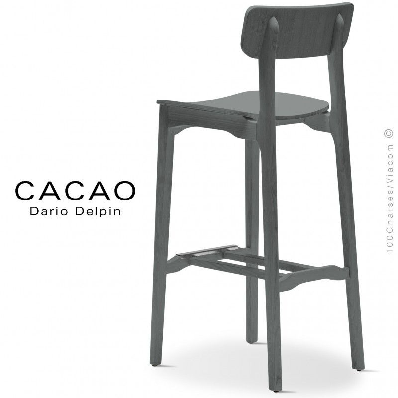 Tabouret de bar design CACAO-LSG80, structure et assise bois gris.