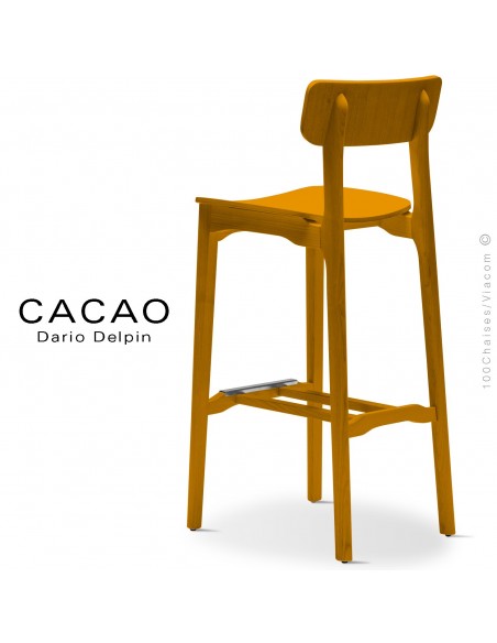 Tabouret de bar design CACAO-LSG80, structure et assise bois jaune.