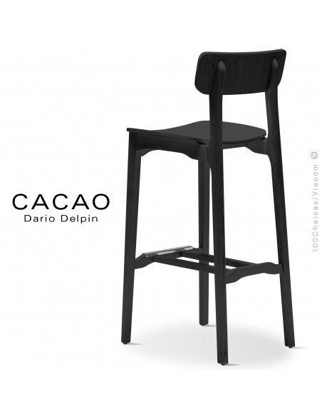 Tabouret de bar design CACAO-LSG80, structure et assise bois noir.