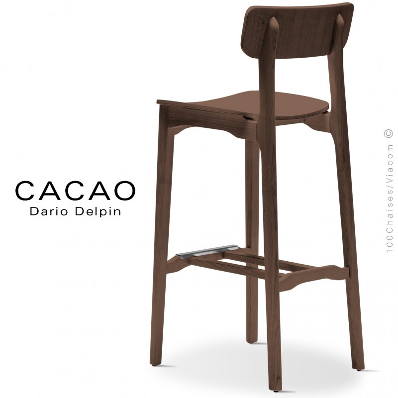 Tabouret de bar design CACAO-LSG80, structure et assise bois noyer.