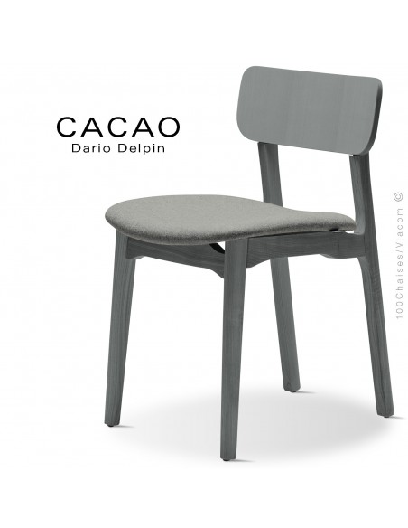 Chaise CACAO-S, piétement bois gris et assise habillage tissu 600gris.
