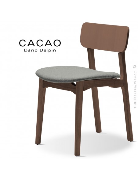 Chaise CACAO-S, piétement bois noyer et assise habillage tissu 600gris.