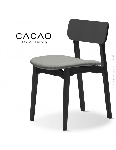 Chaise CACAO-S, piétement bois noir et assise habillage tissu 600gris.