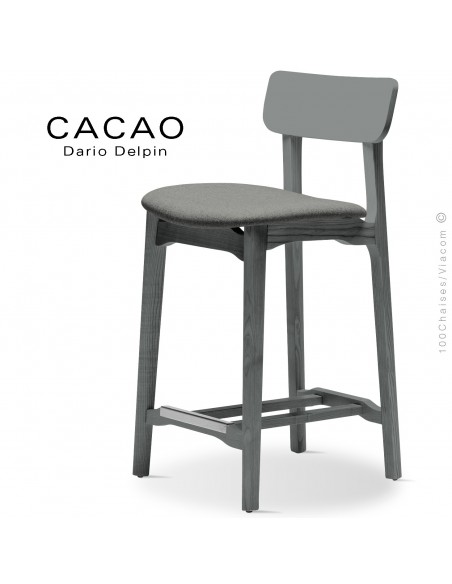 Tabouret de cuisine CACAO-SG-65, piétement bois gris, assise habillage tissu 600gris.