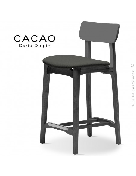 Tabouret de cuisine CACAO-SG-65, piétement bois noir, assise habillage tissu 203anthracite.