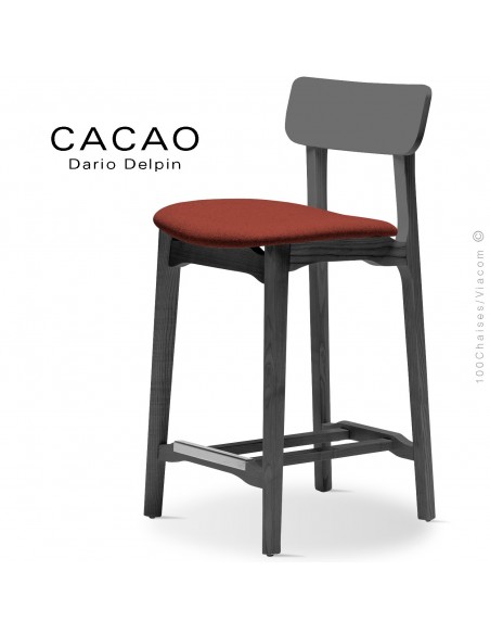 Tabouret de cuisine CACAO-SG-65, piétement bois noir, assise habillage tissu 302rouge.