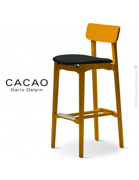 Tabouret de bar design CACAO-SG-80, piétement bois, assise habillage tissu.
