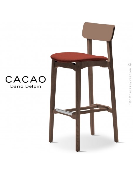 Tabouret de bar design CACAO-SG-80, piétement bois, assise habillage tissu.