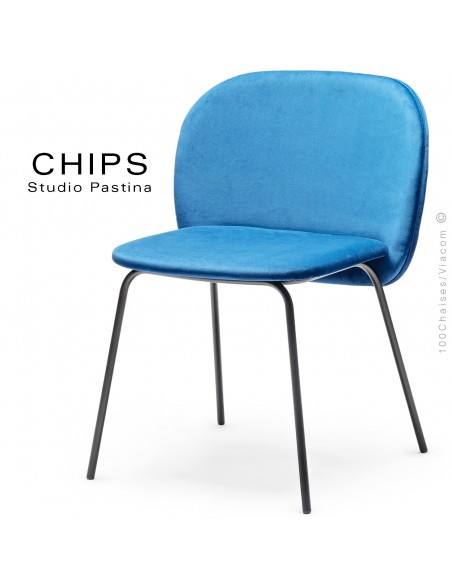 Chaise design CHIPS-M, piétement acier, assise et dossier habillage cuir.