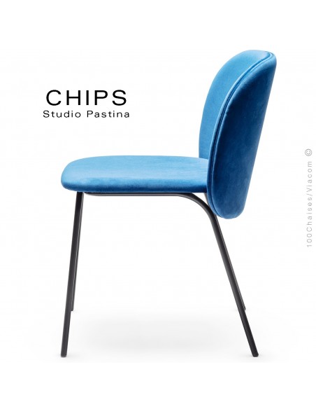 Chaise design CHIPS-M, piétement acier, assise et dossier habillage cuir.