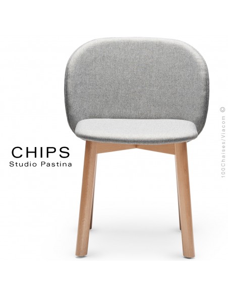 Chaise design CHIPS-S, piétement bois hêtre, assise et dossier habillage tissu.
