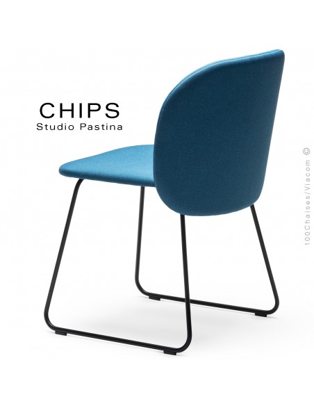 Chaise design CHIPS-SL, piétement luge acier peint, assise et dossier habillage tissu.