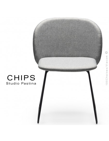 Chaise design CHIPS-SL, piétement luge acier peint, assise et dossier habillage tissu.