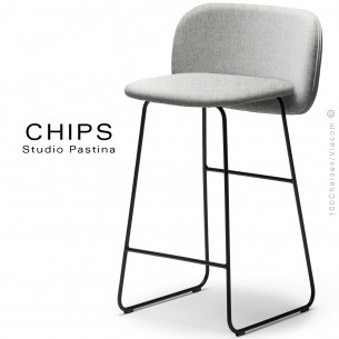 Tabouret de cuisine CHIPS-SL-SG-65, piétement luge acier peint noir, assise et dossier habillage tissu 101crème.
