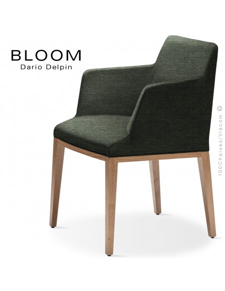 Fauteuil design BLOOM-SP, piétement bois chêne, assise et dossier habillage tissu 203anthracite.