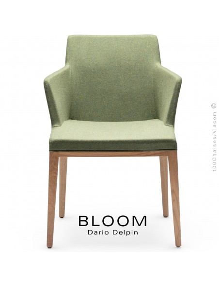 Fauteuil design BLOOM-SP, piétement bois, assise et dossier habillage tissu.