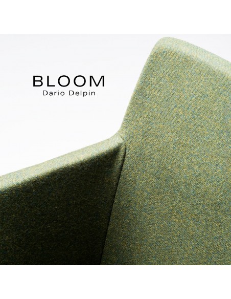 Fauteuil design BLOOM-SP, piétement bois, assise et dossier habillage tissu.