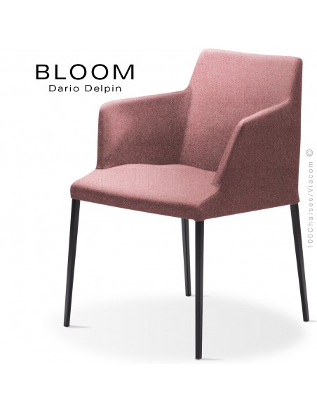 Fauteuil design BLOOM-MP, piétement acier, assise et dossier habillage tissu 301rose.