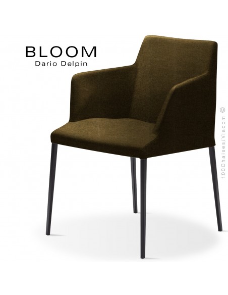 Fauteuil design BLOOM-MP, piétement acier noir, assise et dossier habillage tissu 404marron.