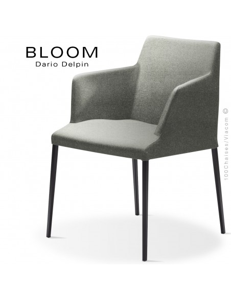 Fauteuil design BLOOM-MP, piétement acier noir, assise et dossier habillage tissu 600gris.