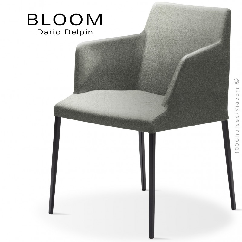Fauteuil design BLOOM-MP, piétement acier noir, assise et dossier habillage tissu 600gris.