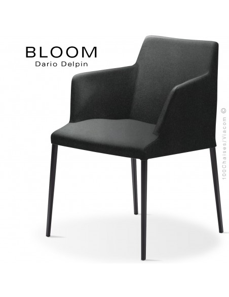 Fauteuil design BLOOM-MP, piétement acier noir, assise et dossier habillage tissu 702noir.