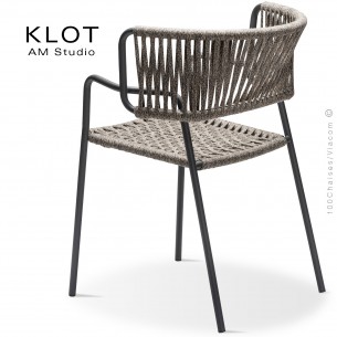 Fauteuil design KLOT-SP, piétement acier peint anthracite, assise et dossier tressé en sangle giotto3.