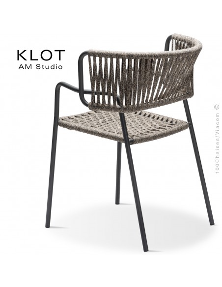 Fauteuil design KLOT-SP, piétement acier peint anthracite, assise et dossier tressé en sangle giotto3.