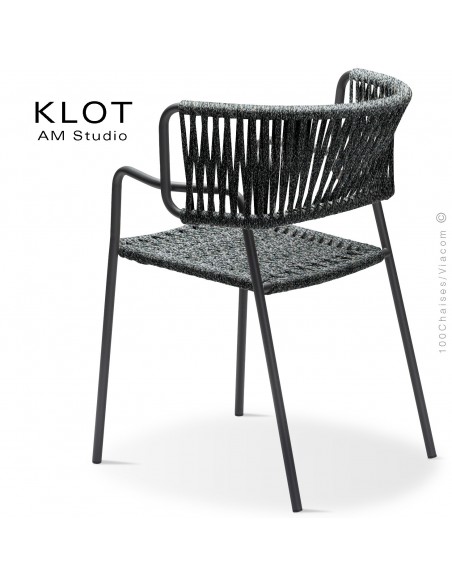 Fauteuil design KLOT-SP, piétement acier peint anthracite, assise et dossier tressé en sangle giotto6.