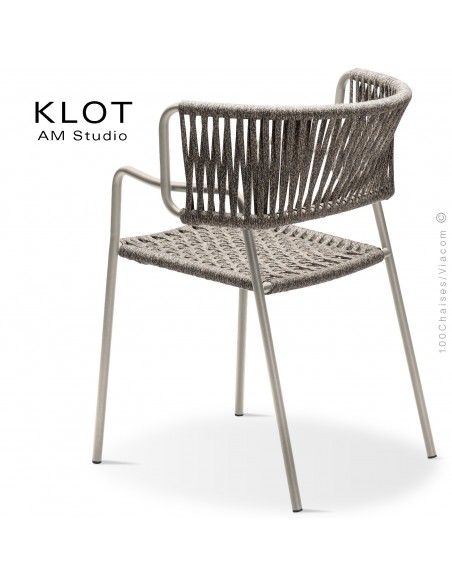 Fauteuil design KLOT-SP, piétement acier peint sand, assise et dossier tressé en sangle giotto3.
