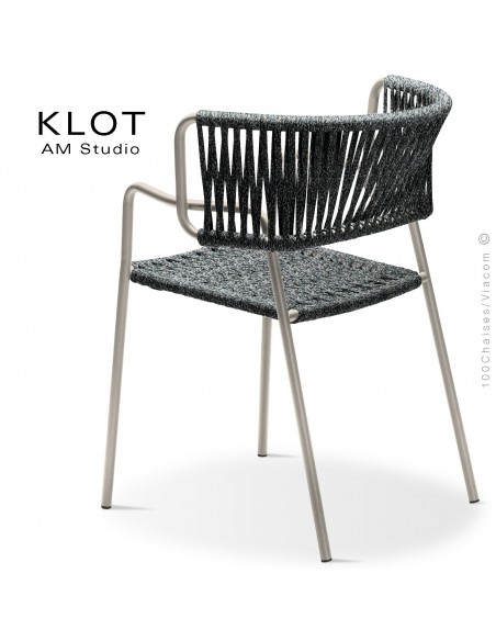 Fauteuil design KLOT-SP, piétement acier peint sand, assise et dossier tressé en sangle giotto6.