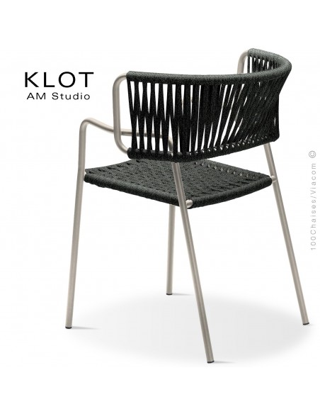 Fauteuil design KLOT-SP, piétement acier peint sand, assise et dossier tressé en sangle giotto8.