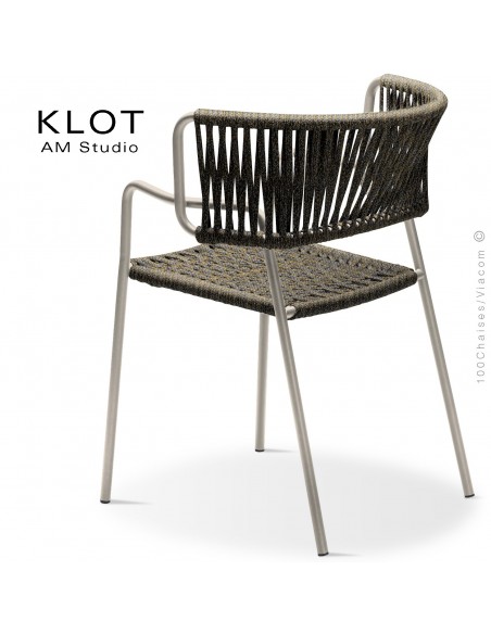 Fauteuil design KLOT-SP, piétement acier peint sand, assise et dossier tressé en sangle giotto9.